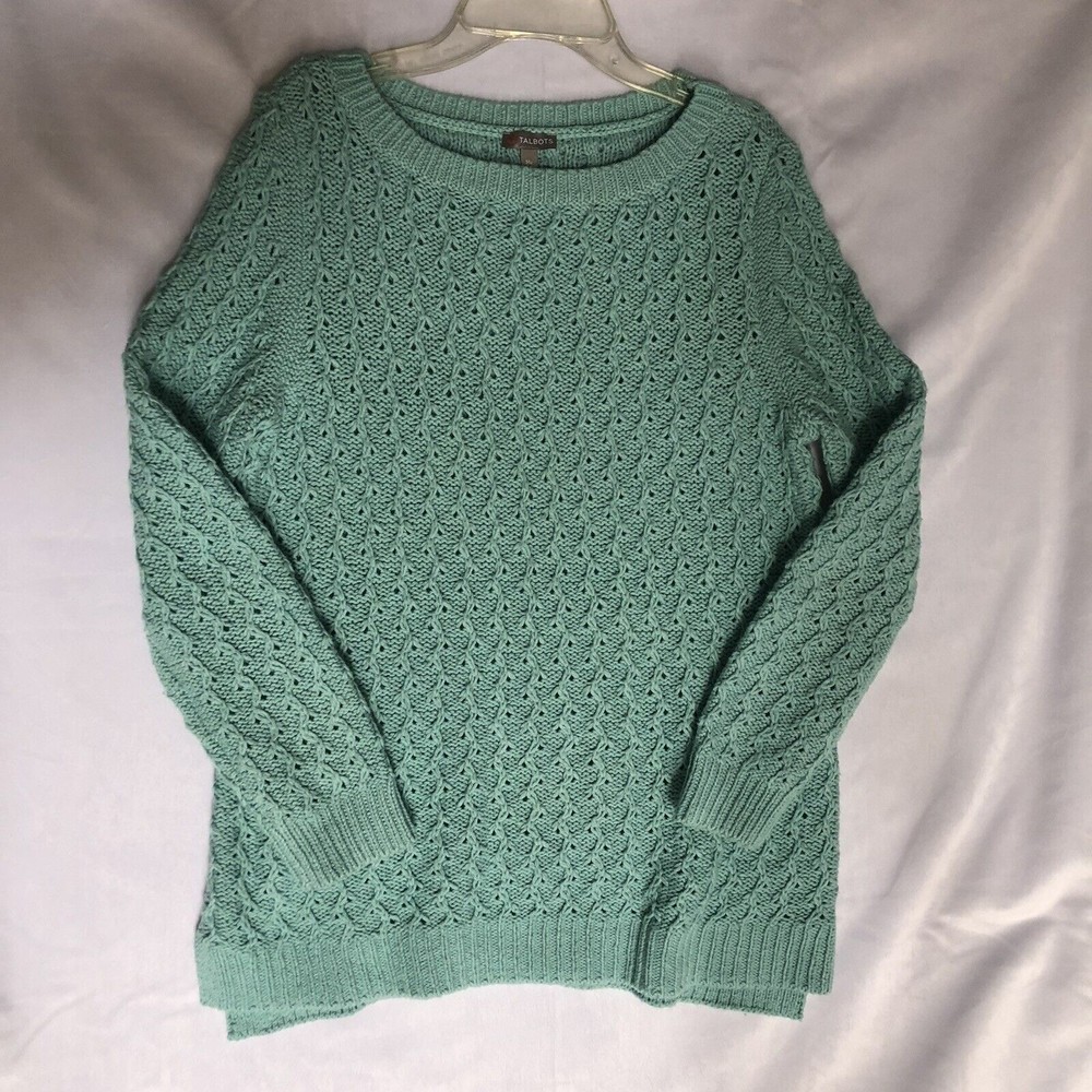 Talbots Women's Pullover Sweater Seafoam, Decorative Knit, Size MP Medium Petite